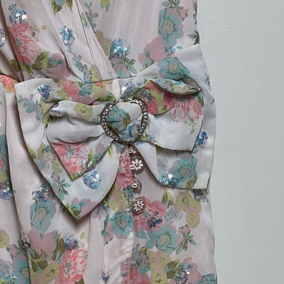 NWOT PEONY Australia Pink Embellished Heart Floral Faux Wrap Dress Sz M AU S US - Picture 5 of 6